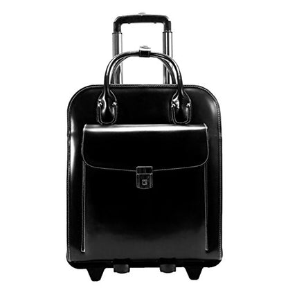 McKlein LA GRANGE, 15" Leather Detachable -Wheeled Ladies' Laptop/Computer & Tablet Business Briefcase Bag/Women's Rolling Overnight Travel Bag, Removable trolley case - color: Black, size: 14.4"x8.75"x18.5"