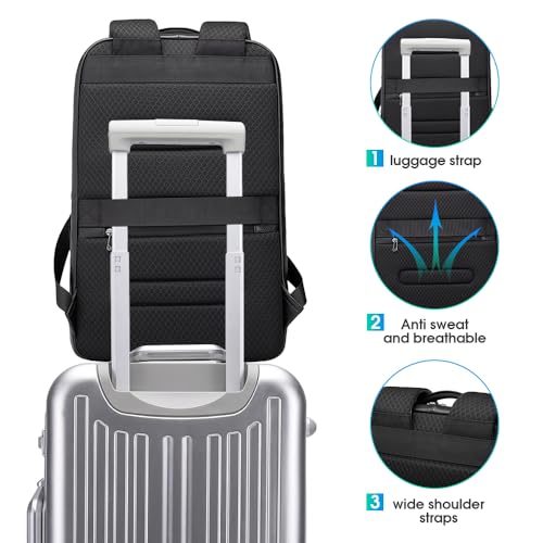 BANGE Business Smart Backpack Waterproof fit 15.6 Inch Laptop Backpack with USB Charging Port,Travel Durable Backpack - color: Leather