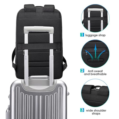 BANGE Business Smart Backpack Waterproof fit 15.6 Inch Laptop Backpack with USB Charging Port,Travel Durable Backpack - color: Leather