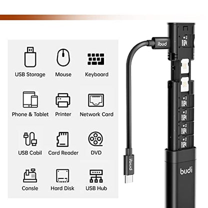 BUDI Multifunctional 9 in 1 Data Cable with USB Type-C Card Reader Micro SD Memory Card high-Speed Card Reader Adapter Suitable for Mobile Phone Cameras and Computers