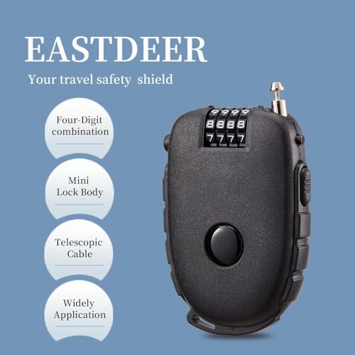 Retractable Cable Lock 27.5 in Cable Compact with Length Control Button Helmet Lock Skateboard Locks for Sports Gear Urban Commuting Scooter Security - color: Black