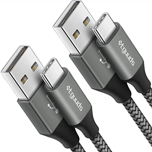 etguuds USB to USB C Cable 2ft, 2-Pack USB A to Type C Charger Cord Fast Charging for Samsung Galaxy A17 A16 A15 A26 A36 A56, S25 S24 S23 S22 S21 S20 S10 Note 20, for iPhone 17 16 15, Moto, Gray - color: Gray, size: 2ft