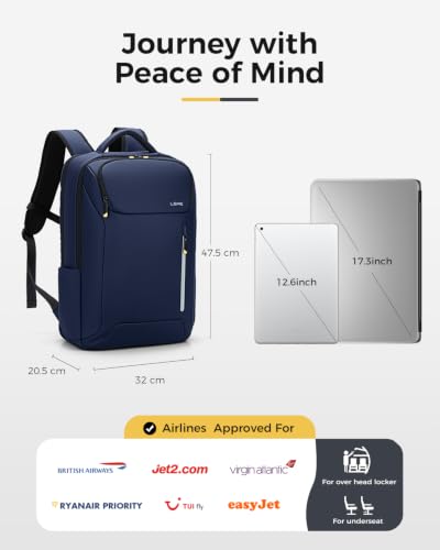 Laptop Backpack 17.3 Inch Business Travel Backpack with USB Charging Port, Durable Lightweight Anti-Theft Work Computer Bag with Laptop Compartment, Blue - color: Blue