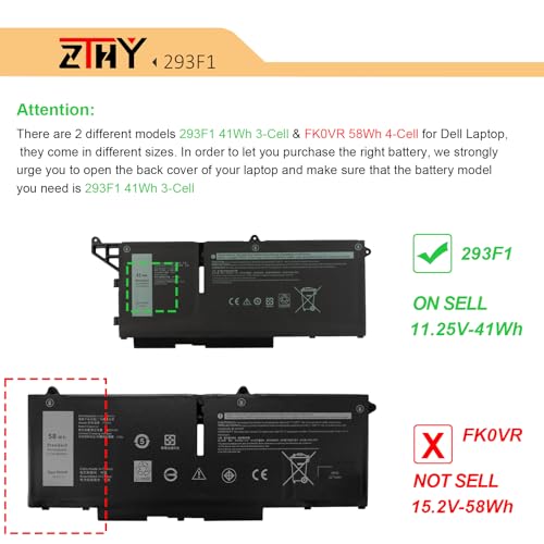 41Wh 293F1 M69D0 Battery Replacement for Dell Latitude 7330 7430 7530 5330 | 5430 5530 Latitude 5330 2-in-1/7330 2-in-1/7430 2-in-1 Precision 3570 Laptop P133G P134G P135G H4PVC 8WRCR Y86WG 11.25V 3Cell - size: 9.13*3.62*0.20 inch 293F1