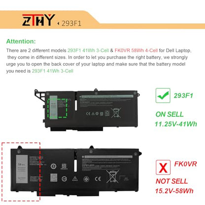 41Wh 293F1 M69D0 Battery Replacement for Dell Latitude 7330 7430 7530 5330 | 5430 5530 Latitude 5330 2-in-1/7330 2-in-1/7430 2-in-1 Precision 3570 Laptop P133G P134G P135G H4PVC 8WRCR Y86WG 11.25V 3Cell - size: 9.13*3.62*0.20 inch 293F1