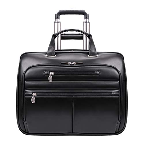 McKleinUSA L Series, Wrightwood, Top Grain Cowhide Leather with Vegan Leather Trim, 17" Leather Wheeled Laptop Briefcase, Black (80505), one Size - Frustration-Free Packaging