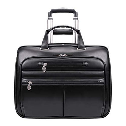 McKleinUSA L Series, Wrightwood, Top Grain Cowhide Leather with Vegan Leather Trim, 17" Leather Wheeled Laptop Briefcase, Black (80505), one Size - Frustration-Free Packaging