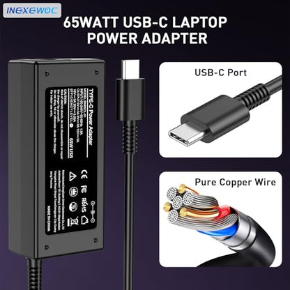 Universal 65W USB C Laptop Charger Compatible with Lenovo,HP, Dell, Acer, Asus, Samsung, Google and More, for Office, School, and Family - color: BLACK