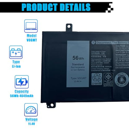 V0GMT Laptop Battery Replacement for Dell G7 17 7700 Gaming Series 4K1VM W62W6 XYCW0 9TM7D NYD3W NCC3D TJDRR 0W62W6 0XYCW0 09TM7D 0NYD3W 0NCC3D 4KIVM 0TJDRR VOGMT GPM03 5XJ28 5D91C 56Wh - size: 11.24*3.57*0.27 inch V0GMT