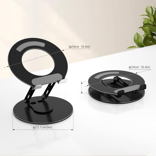 Laptop Stand for Desk Adjustable Computer Stand with 360 Rotating Base Ergonomic Laptop Riser Mount for Desk Foldable Protable Computer Desk Fits with MacBook Pro Air, Round Black - color: Round, Black