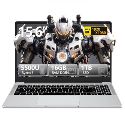 2026 Laptop, 15.6 Inch Laptop Computer with Ryzen 5-5500U Processor (up to 4.0GHz), 16GB RAM 1TB SSD, Win 11 Pro, WiFi 5, BT 5.1, Backlit Keyboard Portable Lap Top for Business