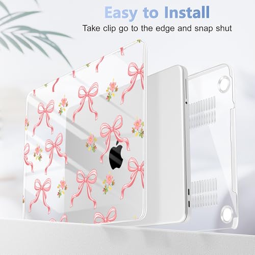 Tuiklol for 2026 MacBook Neo 13 Inch A18 Pro Chip Case, (Model A3404) Anti-Scratch Anti-Drop Slim Hard PC Shell Case with Shockproof Protective MacBook Neo Laptop Cover, Pink Bow Floral - color: Pink bow floral