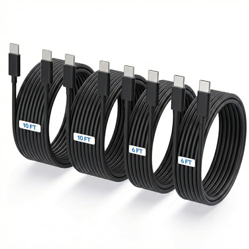4-Pack 60W (6ft 6ft 10ft 10ft) USB C to USB C Cable, Fast Charging Cable, Type C to C Charger Cord for iPhone 17, 16, 15, iPad Pro, MacBook, for Samsung Galaxy S26, S25, S24, S23, ZFold 3/4/5 Black - color: Black 2x6ft+2x10ft