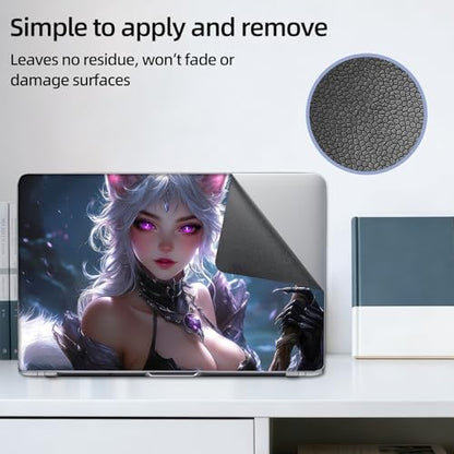 Aesthetic Laptop Skin Sticker, White Haired Kitsune with Purple Eyes Waterproof Vinyl Laptop Decal, Removable Bubble Free, Reusable Protective Cover for 13 14 15 15.6 Inch - color: White Haired Kitsune with Purple Eyes