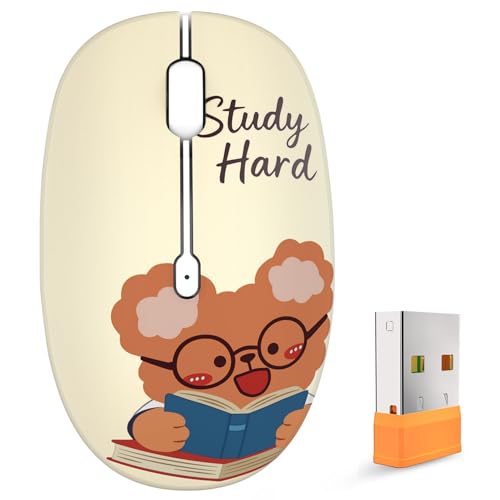 FMOUSE Cute Wireless Mouse, Bluetooth & 2.4GHz Dual Mode with USB Receiver, Silent Click, AA Battery Powered, for Students Kids Study School, Compatible with Laptop Mac iPad PC (Study Buddy Bear) - color: Study Buddy Bear