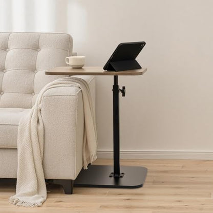 ZEAPTAC C-Shaped Side Table, 360° Swivel Height Adjustable, Lightweight Portable TV Tray Snack End Table for Couch Sofa Bed Small Spaces-Black Wood - color: Black Wood