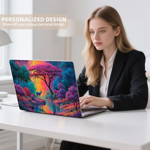 Universal Laptop Skin Sticker for 12/13/14/15.6 Inch Laptops, Reusable Vinyl Laptop Decal Cover, Waterproof Scratch Resistant Notebook Skin with 2 Wrist Pads,Psychedelic Rainbow Deer - color: Psychedelic Rainbow Deer