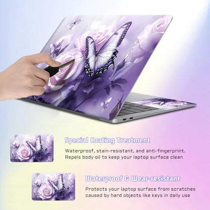 Universal Laptop Skin Sticker Decal, Compatible with MacBook HP Dell Lenovo 12"-15.6", Reusable Vinyl Notebook Cover 3PCS Set, High-Recognition Film-Purple Butterfly Flower - color: Purple Butterfly Flower