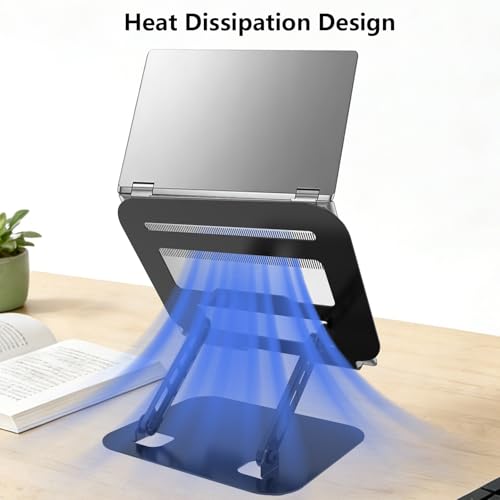 Adjustable Laptop Stand Computer Riser for Desk, Black | Stable Metal Base, Height & Angle Adjustment, Ergonomic & Foldable, Heat Dissipation Design, Wide Compatibility - color: Black