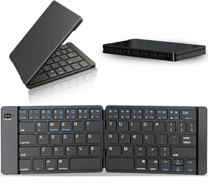 PopBloom Foldable Bluetooth Keyboard - Portable Keyboard, Rechargeable Full Size Ultra Slim Compatible iOS Android Windows Smartphone Tablet and Laptop (Only Keyboard) - color: Elegant Blue-Black Keyboard, No Bag