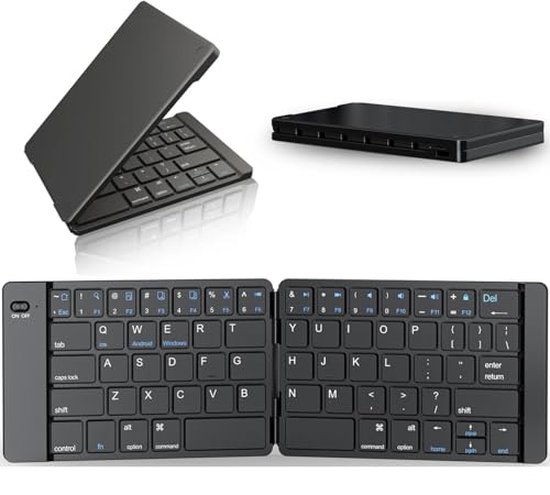 PopBloom Foldable Bluetooth Keyboard - Portable Keyboard, Rechargeable Full Size Ultra Slim Compatible iOS Android Windows Smartphone Tablet and Laptop (Only Keyboard) - color: Elegant Blue-Black Keyboard, No Bag