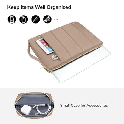 MOSISO 13-14 inch Laptop Case, 13.3 inch Puffy Laptop Sleeve Compatible with MacBook Air 13.6 M5 M4 M3 M2 M1/Neo/Pro 13/14,HP Dell ASUS Lenovo, Rectangle Vertical Bag with Small Case&Side Handle,Brown - color: Brown