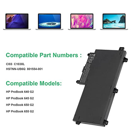 TREE.NB Spare CI03 C103XL Laptop Battery for HP ProBook 640/645/650/655 G2 Series, 640/645/650/655 G3 Series, Fit HSTNN-UB6Q HSTNN-LB6T HSTNN-PB6K 801554-001 - size: 7.2x3.7x0.55inch CI03XL
