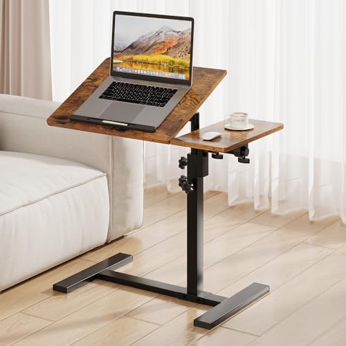 Overbed Table with Wheels Rolling, Adjustable Mobile Bedside Desk, Flip-Top, Laptop Table, C Shaped End Side Table for Couch, Sofa, Bed, Recliner and Home Use, Large Brown - color: Large Brown
