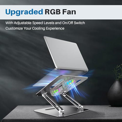 YICOSUN Adjustable Laptop Cooling Stand with 2 Quiet Fans & RGB Lighting, Aluminum Alloy & Foldable Ergonomic Design for MacBook, Lenovo, ASUS, Dell 10-16 Inch, Perfect for Gaming, DJ, Office - Gray - color: Gray