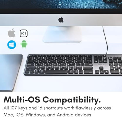 Macally Wired Keyboard for Mac with USB Hub (2X USB-A / 1x USB-C) - Compatible Backlit Apple Keyboard with Dual Interface - Auto OS Detection for Mac, MacBook Pro/Air, iMac, PC, Android, iPad, iOS - color: Space Gray