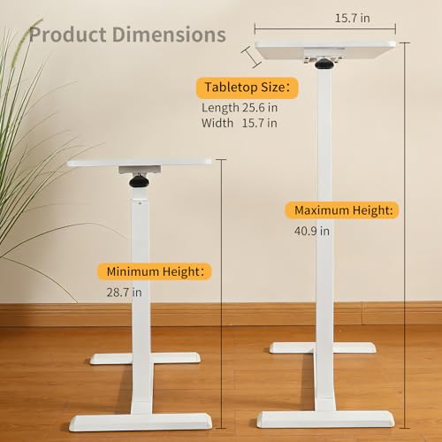 Adjustable Standing Desk, Small Sit Stand Desk for Laptop, Overbed Bedside Table with Wheels, Compact Height Adjustable Desk for Home Office, Space Saving Workstation