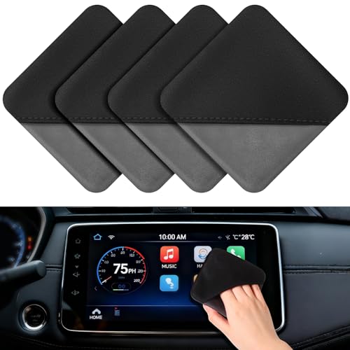 Hahafelt 4 Pcs Car Screen Cleaner Car Touch Microfiber Screen Cleaner Cloth Cleaning Wipes Interior Pad for Vehicle Dashboard LCD Accessories 4.13×4.13 Inches(Square) - style: Square