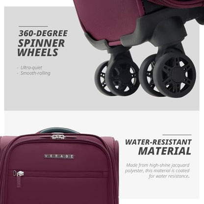 Verage Underseat Carry On Luggage with Wheels,14-Inch Compact Underseat | Personal Item Bag,Airline Approved, Laptop Compartment, USB Charging Port - color: Grape red, size: 14-Inch Compact Underseat
