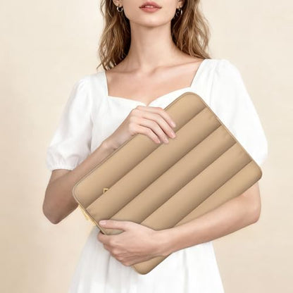 Laptop Case 13.3 inch,13-13.3 inch Puffy Laptop Sleeve Compatible with MacBook Air 13 13.6/Neo 13/Pro 13/Pro 14,HP Dell ASUS Lenovo,Polyester Computer Bag with Horizontal Pocket&Belt, Brown - color: Brown