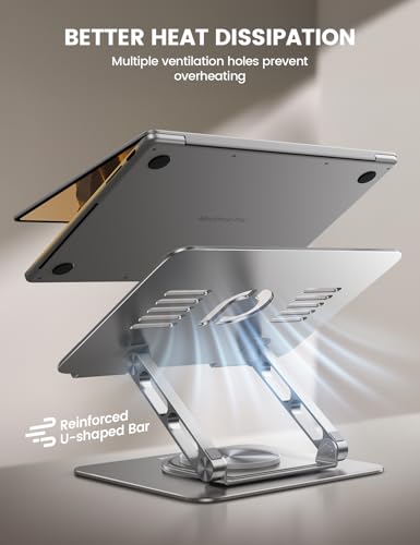 Lamicall Adjustable Laptop Stand for Desk 360° Rotating Base for 10-17.3'' | Aluminum Laptop Riser, Ergonomic Computer Stand Foldable Protable fits MacBook Neo Air Pro Dell HP Lenovo Office Home Sliver - color: NEW Upgraded - Silver