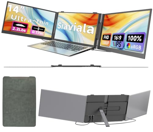 Laptop Screen Extender 0.17" Ultra-Thin, 14" 1080P FHD IPS Portable Monitor, Triple Screen Laptop Monitor Extender for 13"-17" Laptops, Plug & Play for Windows/Mac/Android/Chrome/PS5