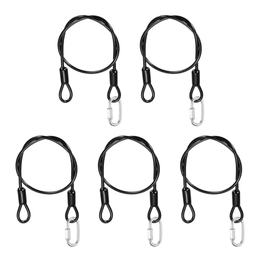 PATIKIL Security Cable Lock (5/32" Dia 1.6ft, Black)(5 Set) Vinyl Coated 304 Stainless Steel Double Loop Flexible Wire Rope Safety Cable with Quick Links Locking Connectors - color: Black, size: 5/32" x 1.6ft