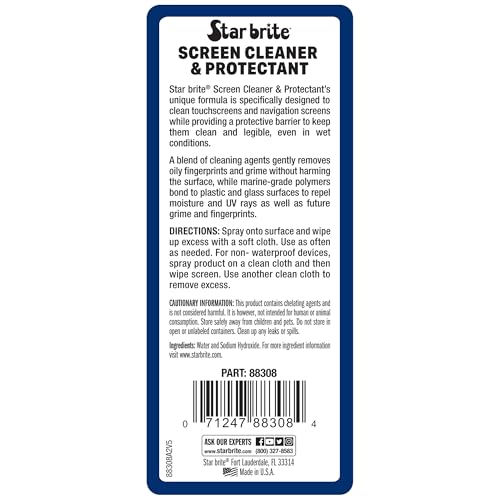 STAR BRITE Screen Cleaner & Protectant; Clean & Protect Phones, Tablets, Sunglasses, Helmet Visors, Touchscreens & More. Shed Fingerprints, Grime, Salt Water & Increase Rain Visibility (088308)