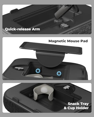 SupeDesk Laptop Lap Desk, Adjustable iPad Holder for Bed, 360° Swivel Tablet Arm, Laptop Desk with Mouse Pad, Snack Bowl & Cup Holder, Fits 4.7–13” Tablets & 15” Laptop (Black) - color: Black