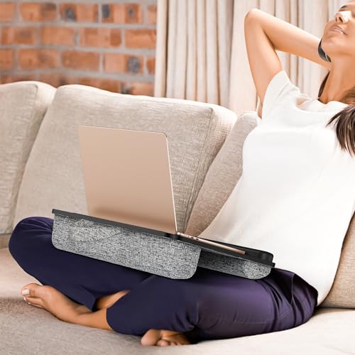 Besign LT08 Laptop Stand, Portable Lap Desk with Pillow Cushion, Fits up to 14 inch Laptop, with Anti-Slip Strip for Desk, Sofa & Bed, Black and Gray - color: Black and Gray