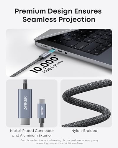 Anker HDMI Cable, 4K@60Hz Ultra-Fast Nylon-Braided USB C to HDMI Cord with Advanced Shielding, Thunderbolt 5/4/3, for MacBook, iPad, iPhone, HD TV, and More(3FT,Black) (Pack of 2) - size: 3FT (Pack of 2)