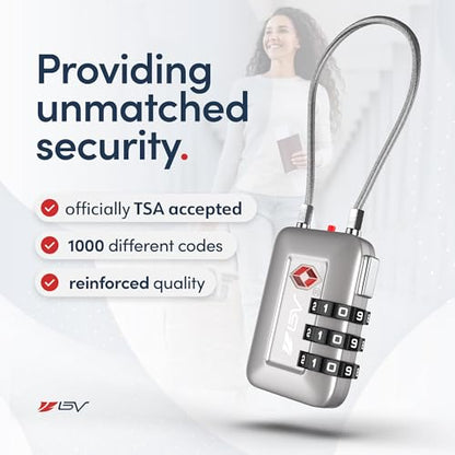 TSA Accepted Luggage Travel Lock, Set-Your-Own Combination Lock for School Gym Locker, Luggage Suitcase Baggage Locks, Filing Cabinets, Toolbox, Case (Silver, 4 Pack) - color: Silver 4-Pack