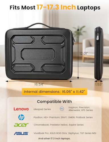 DOMISO Laptop Hard Case 17-17.3 inch Waterproof Shockproof Hard Shell Laptop Sleeve with Handle & Storage Pocket, Compatible with MacBook, HP, Dell, Black - color: Black, size: 17.3 inch