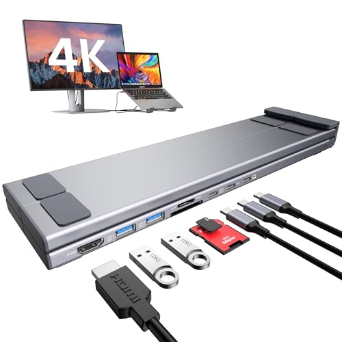 Mukiya USB C Laptop Docking Station Stand, Dock Tablet Stand, 8 in 1 USB C Hub with 4K HDMI, 2 USB 3.0, PD 100W, Universal Computer Holder Dock Station for MacBook Pro/Air/Dell/HP/Surface/Lenovo - style: M57 8 in 1