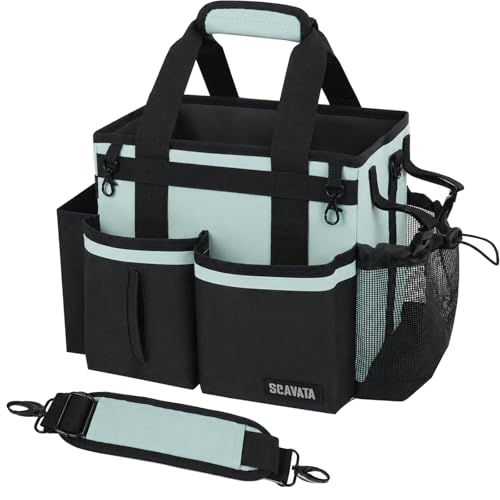 SCAVATA Compact Wearable Cleaning Caddy with Handle & Shoulder Straps | Small Cleaning Supplies Organizer, Under Sink & Car Cleaning Tools Storage Bag for Housekeepers Cleaners, Baby Blue - color: BabyBlue