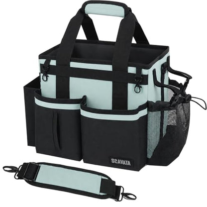 SCAVATA Compact Wearable Cleaning Caddy with Handle & Shoulder Straps | Small Cleaning Supplies Organizer, Under Sink & Car Cleaning Tools Storage Bag for Housekeepers Cleaners, Baby Blue - color: BabyBlue