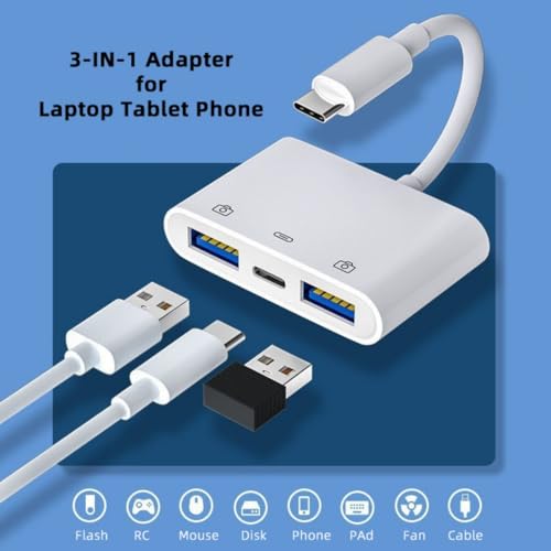 chenyang 3 in 1 USB C to 2 USB 3.0 Socket OTG Adapter with PD 24W Charge for Laptop Tablet Phone - style: USB3.0 3-in-1