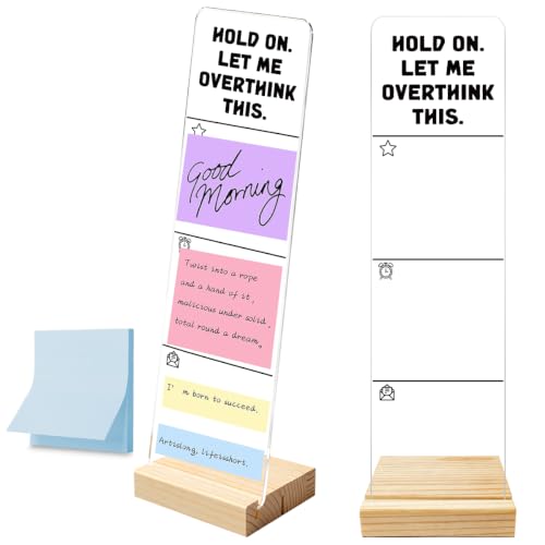 Monitor Memo Board with Removable Wooden Base Acrylic Portable Sticky Note Holder, Hold on let Me Overthink This Acrylic Message Board Sign, Office Desk Set Sticky Notes 100 Sheets - color: Note Holder