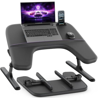 SAIJI Laptop Lap Desk for Bed & Couch with Soft Armrest, Bed Desk Table | Ergonomic Curved Design, Soft Padded Armrests, Height & tilt angles Adjustable, Foldable & Versatile Surface - color: Black