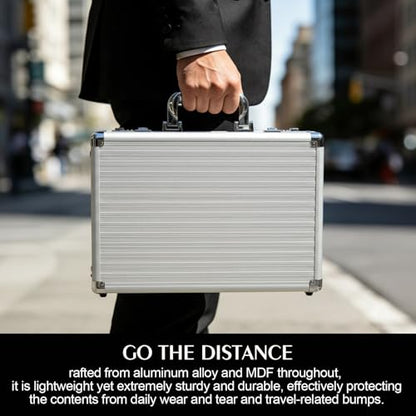 Locking Briefcase 15" File Organizer Storage Box, Portable with Dual Combination Locks, Durable Aluminum Alloy Frame for Cash/Documents, Ideal for Home/Office/Travel/Business